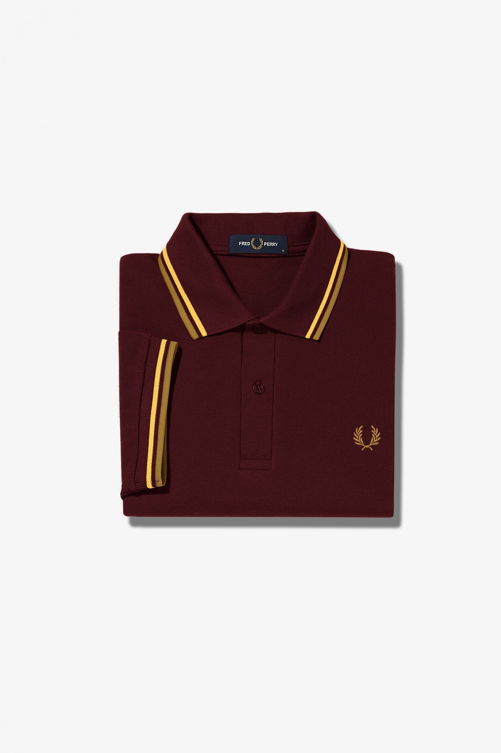 Fred Perry Slim Fit Twin Tipped Polo Oxblood / Electric Yellow / Gold