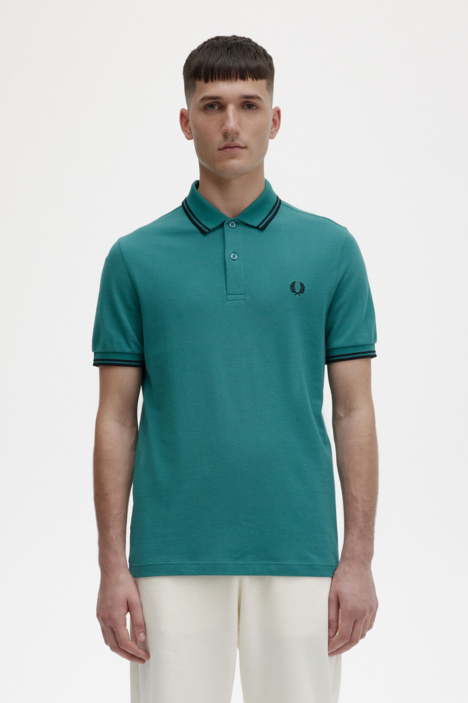 Fred Perry Slim Fit Twin Tipped Polo Deep Mint / Black / Black