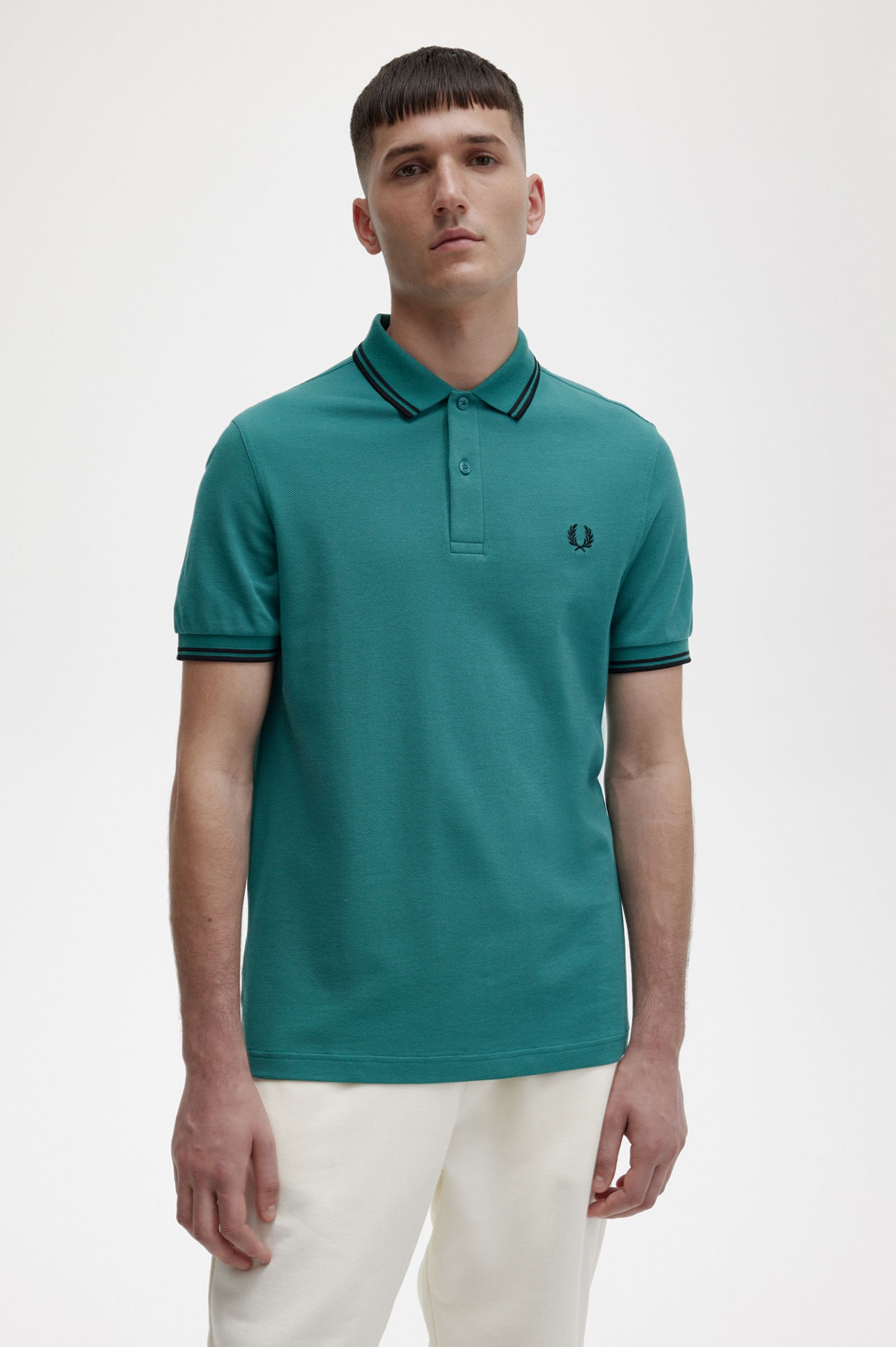 Fred Perry Slim Fit Twin Tipped Polo Deep Mint / Black / Black