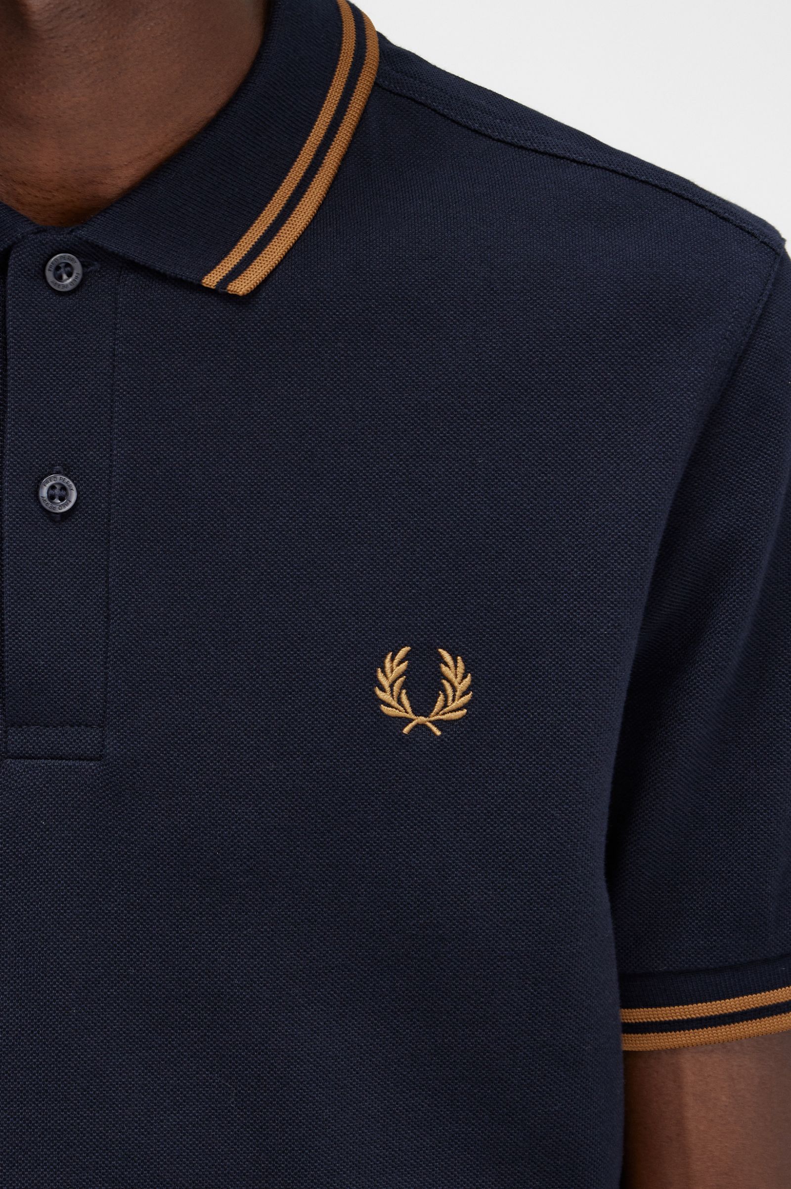 Fred Perry Slim Fit Twin Tipped Polo Navy / Dark Caramel / Dark Caramel