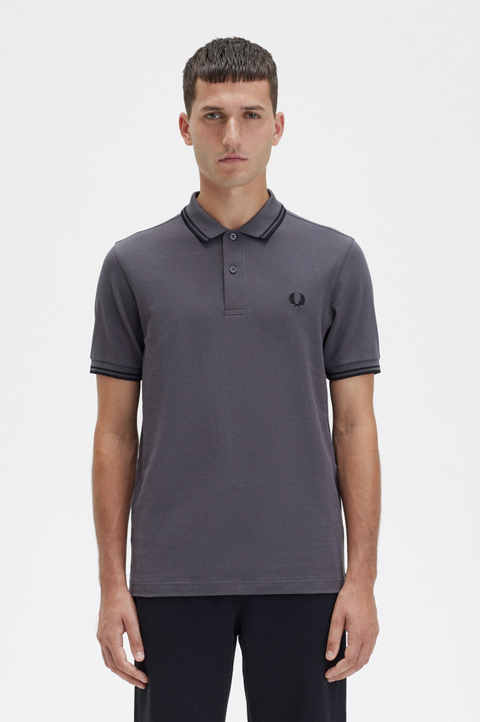 Fred Perry Slim Fit Twin Tipped Polo Gunmetal / Black / Black