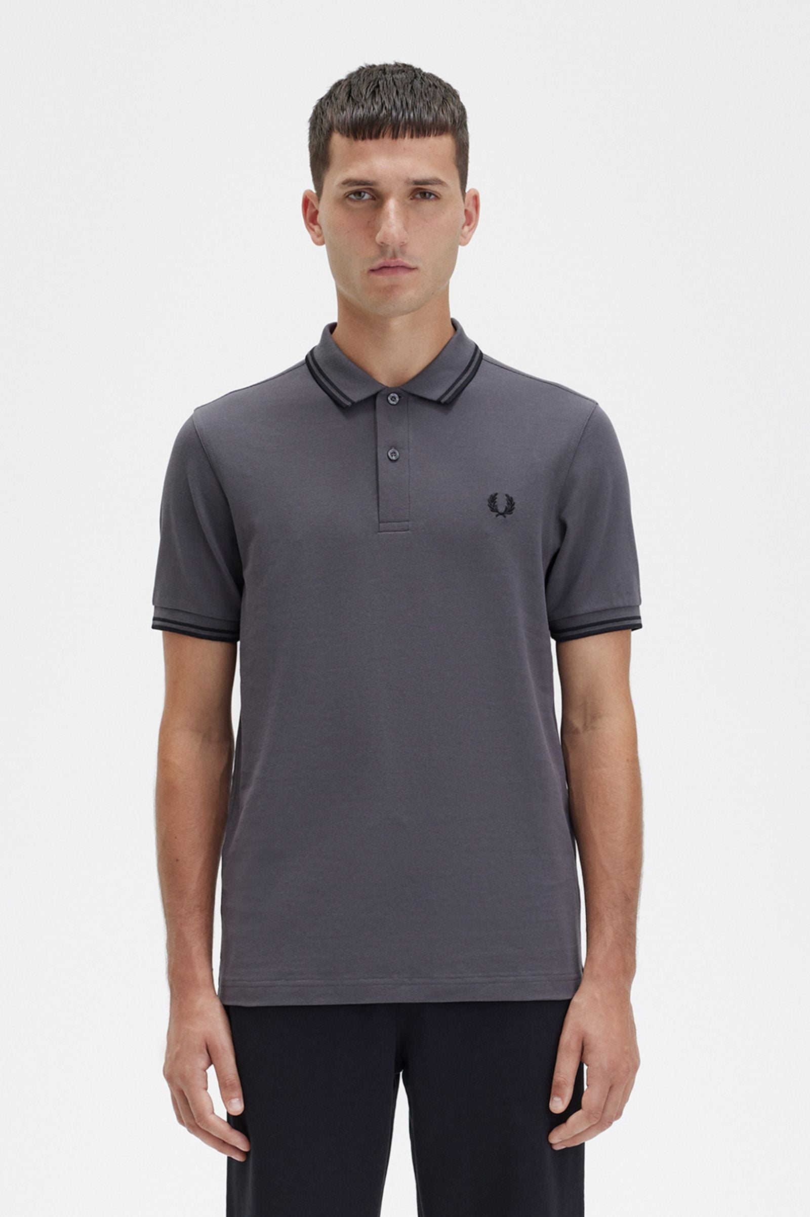 Fred Perry Slim Fit Twin Tipped Polo Gunmetal / Black / Black