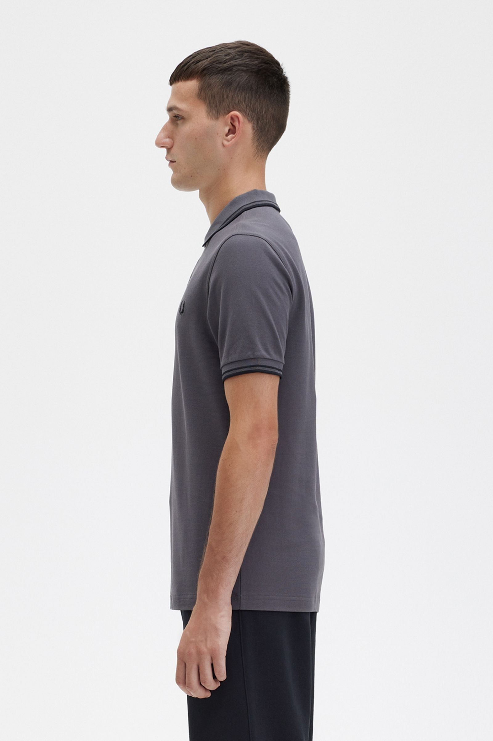 Fred Perry Slim Fit Twin Tipped Polo Gunmetal / Black / Black