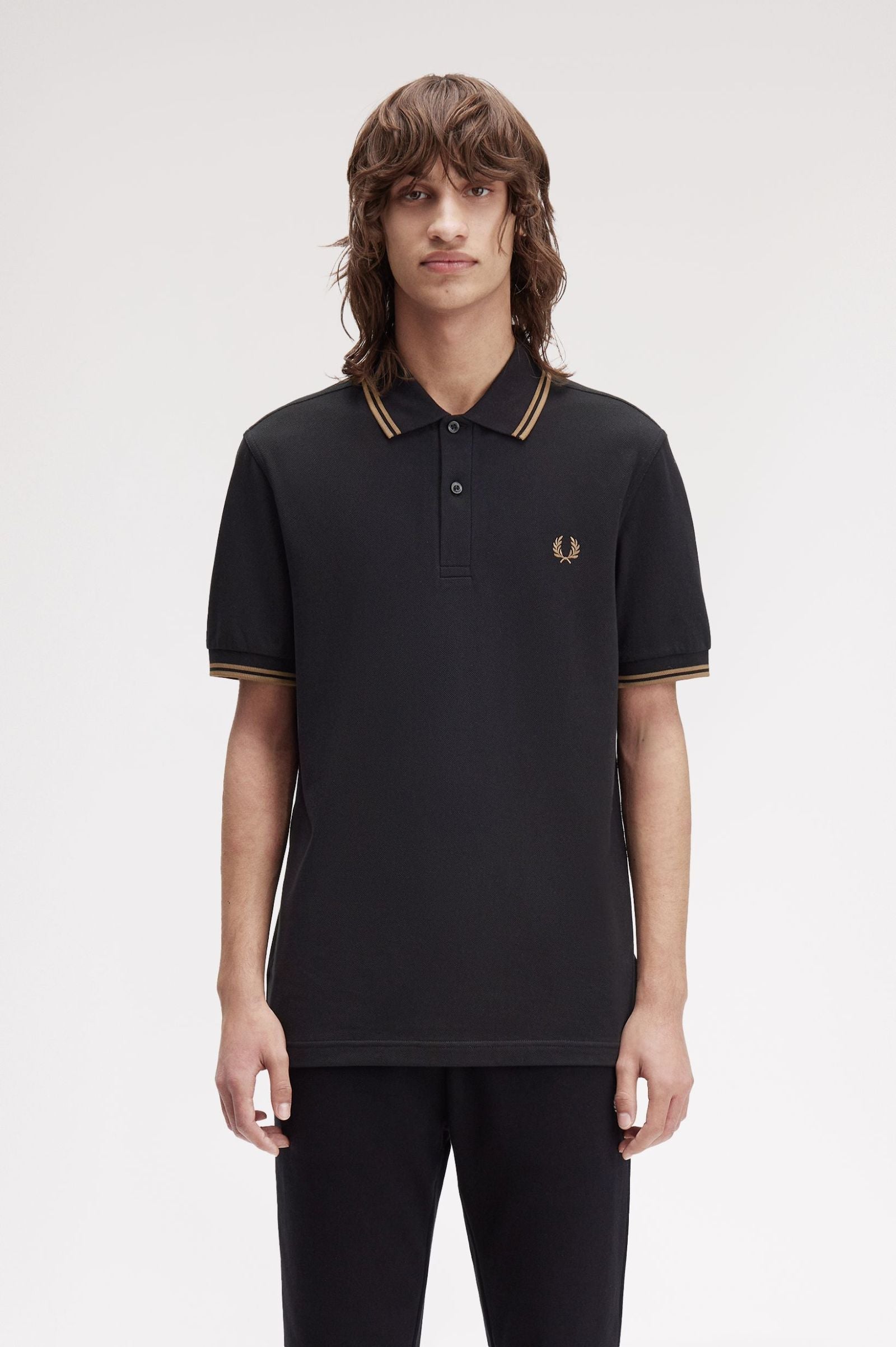 Fred Perry Slim Fit Twin Tipped Polo Black / Shaded Stone / Shaded Stone