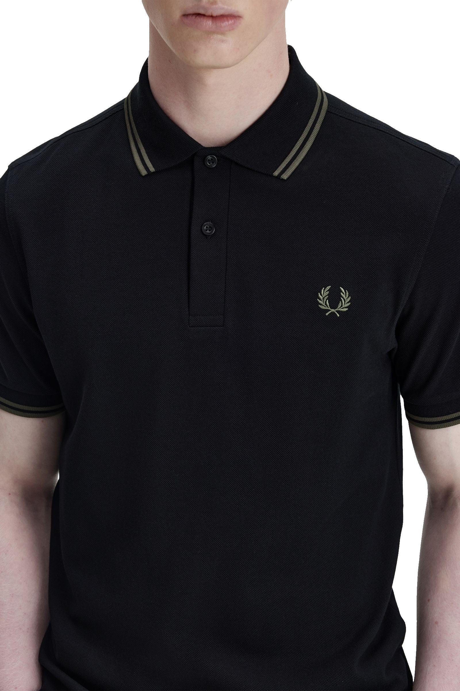 Fred Perry Slim Fit Twin Tipped Polo Black / Field Green / Field Green