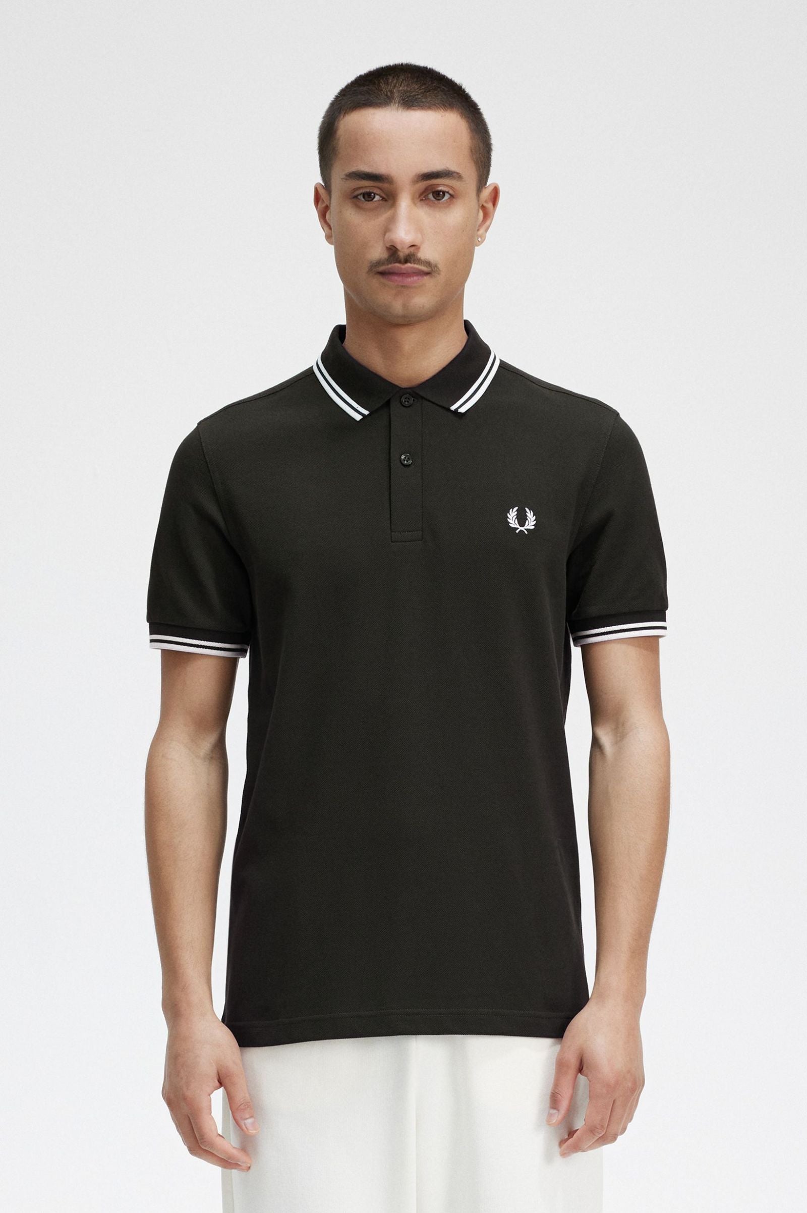 Fred Perry Slim Fit Twin Tipped Polo Night Green / Snow White / Snow White
