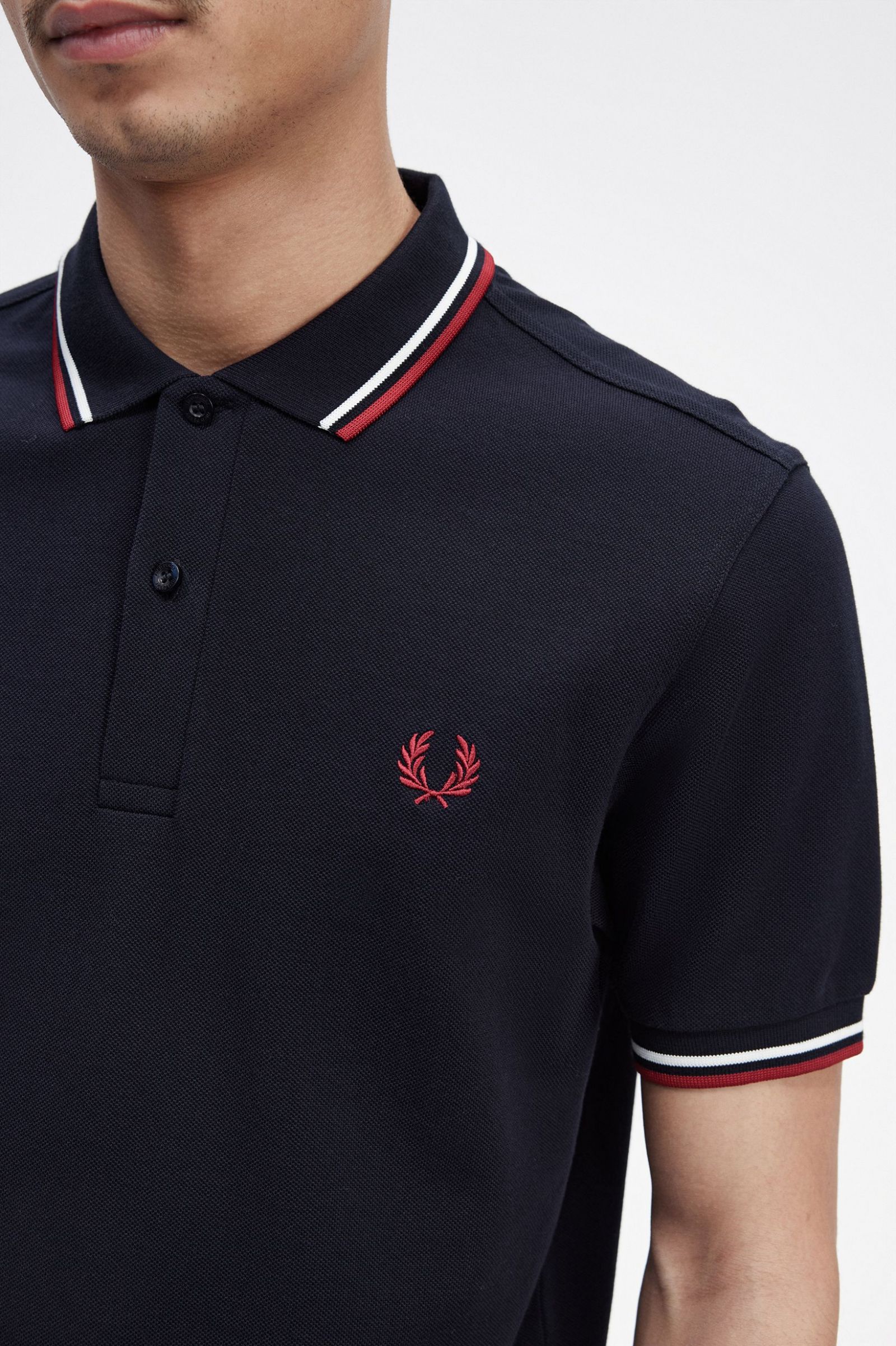 Fred Perry Slim Fit Twin Tipped Polo Navy / Snow White / Burnt Red