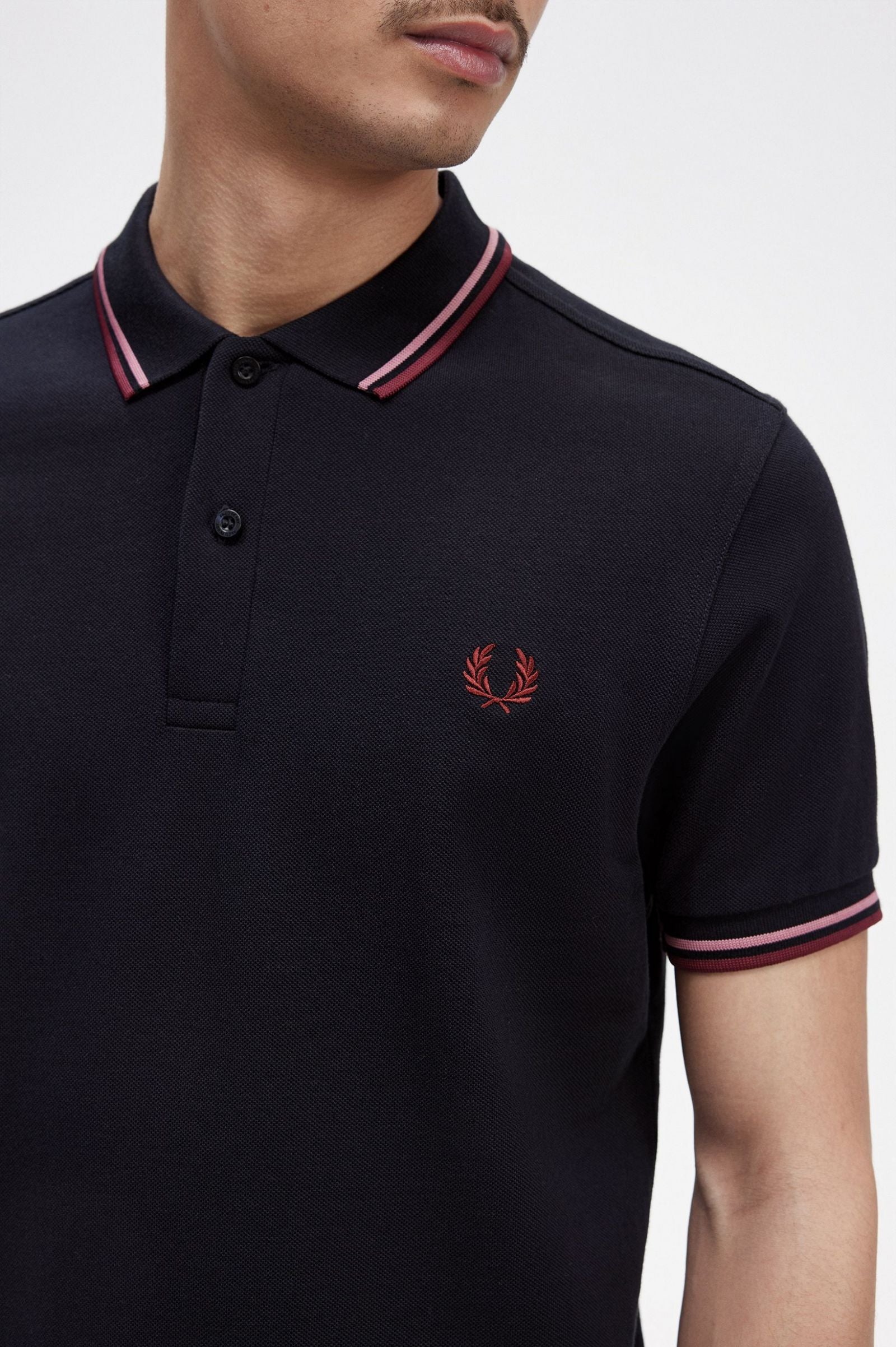 Fred Perry Slim Fit Twin Tipped Polo Navy / Dusty Rose Pink / Oxblood