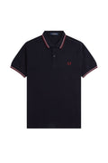 Fred Perry Slim Fit Twin Tipped Polo Navy / Dusty Rose Pink / Oxblood