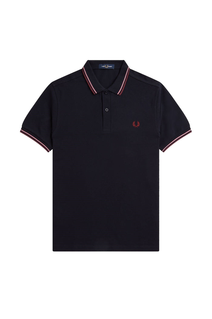 Fred Perry Slim Fit Twin Tipped Polo Navy / Dusty Rose Pink / Oxblood