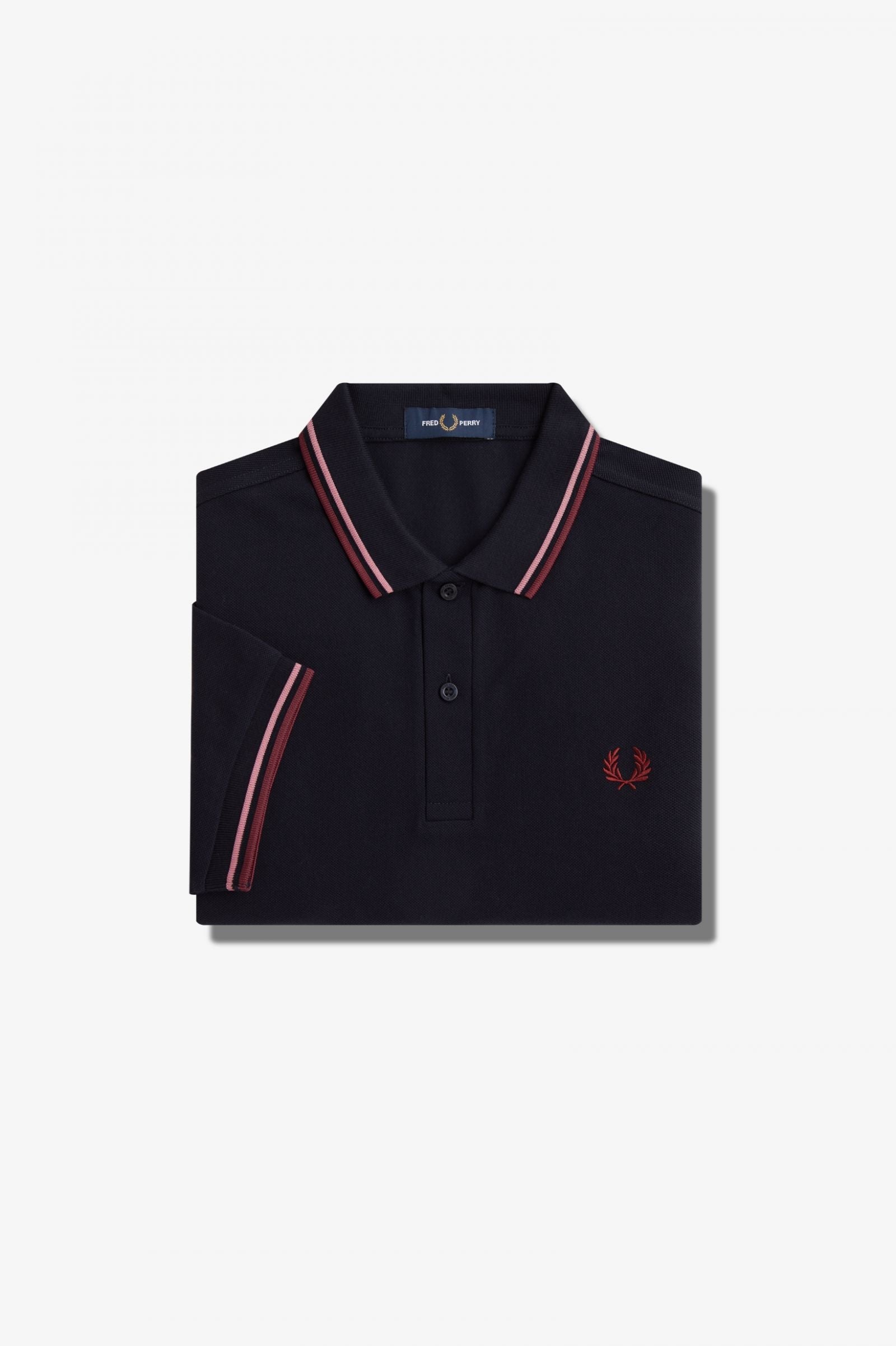 Fred Perry Slim Fit Twin Tipped Polo Navy / Dusty Rose Pink / Oxblood