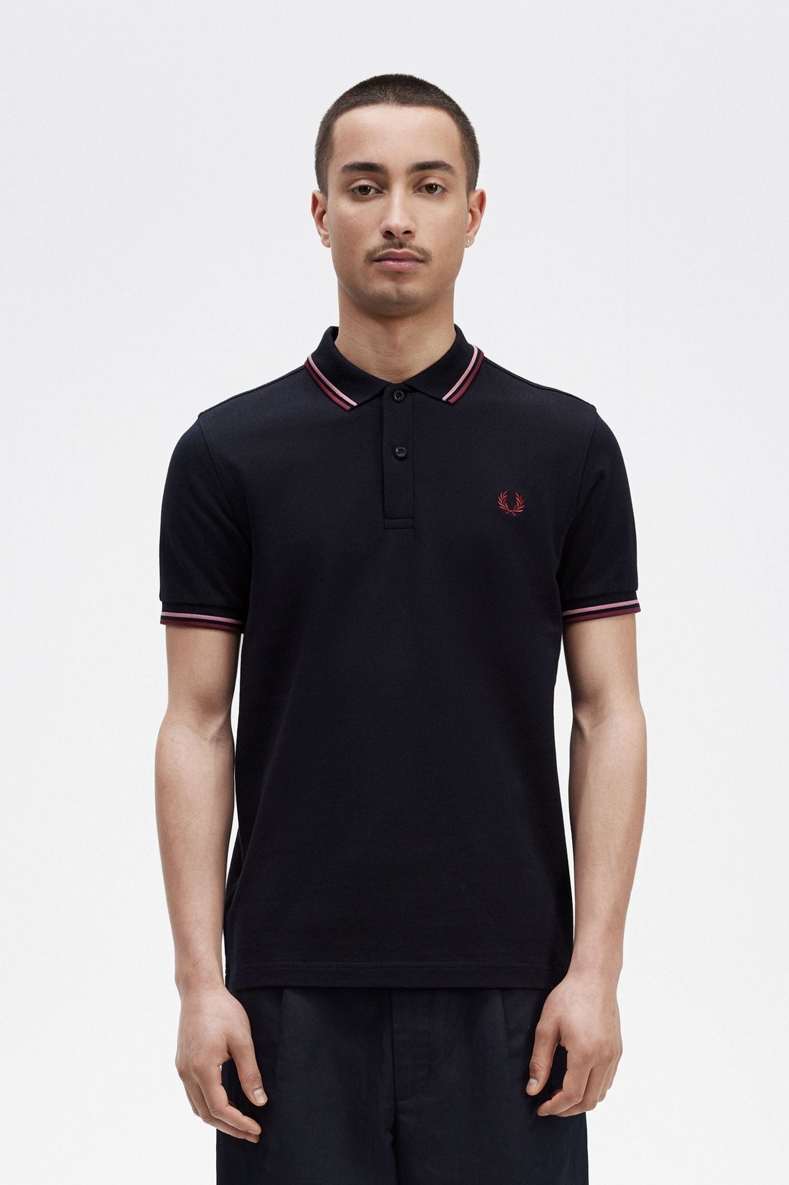 Fred Perry Slim Fit Twin Tipped Polo Navy / Dusty Rose Pink / Oxblood