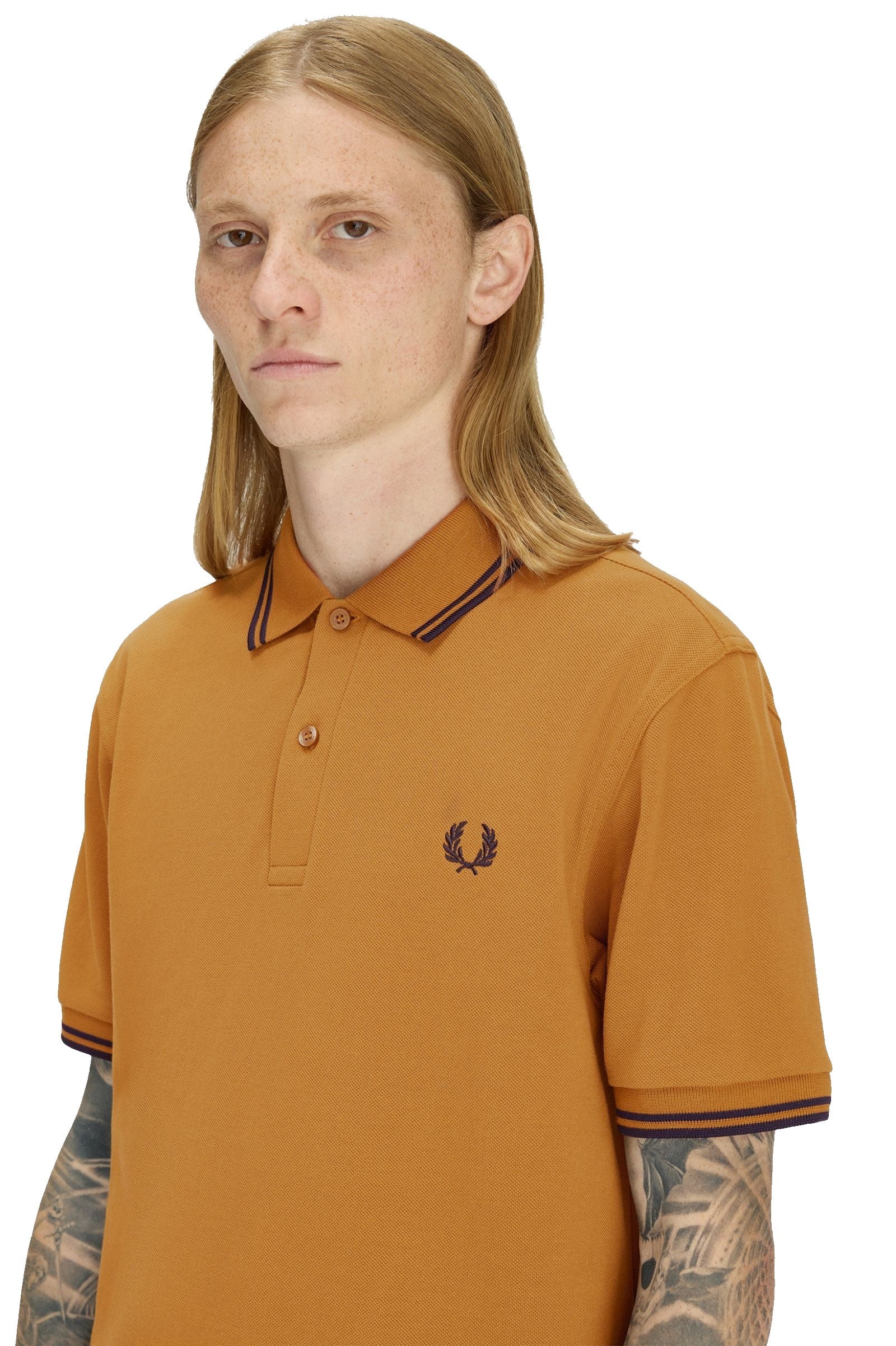 Fred Perry Slim Fit Twin Tipped Polo Dark Caramel / Navy / Navy