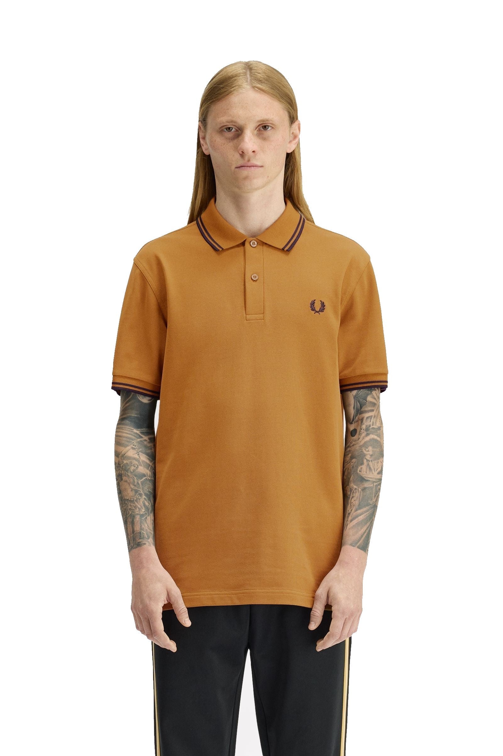 Fred Perry Slim Fit Twin Tipped Polo Dark Caramel / Navy / Navy