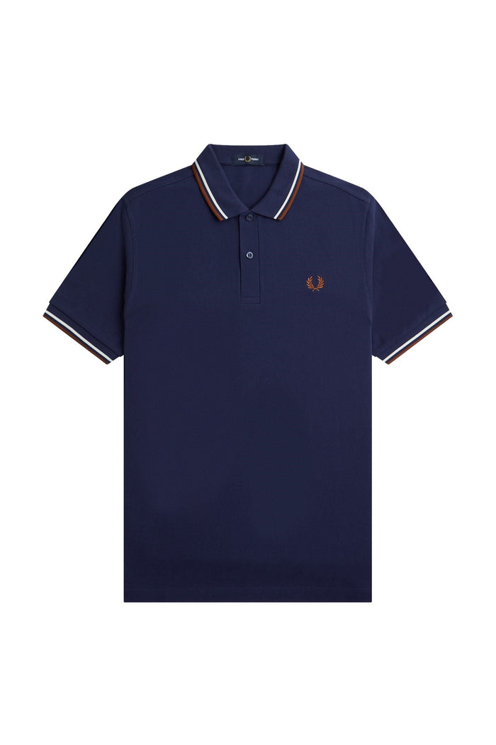 Fred Perry Slim Fit Twin Tipped Polo French Navy / Ecru / Whiskey Brown