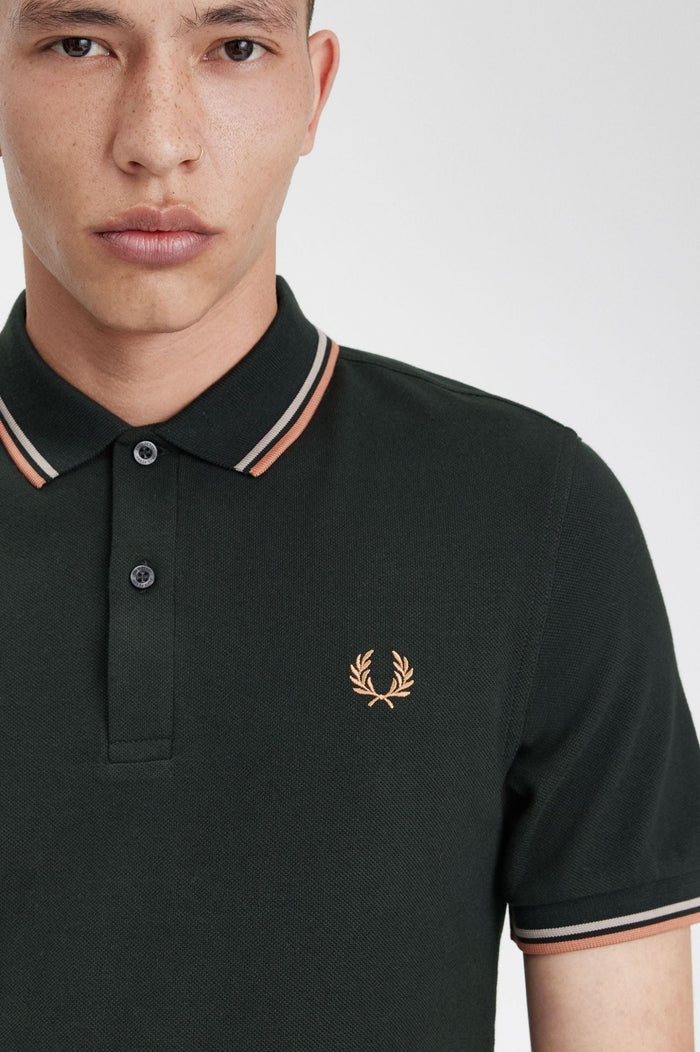 Fred Perry Slim Fit Twin Tipped Polo Night Green / Warm Grey / Light Rust