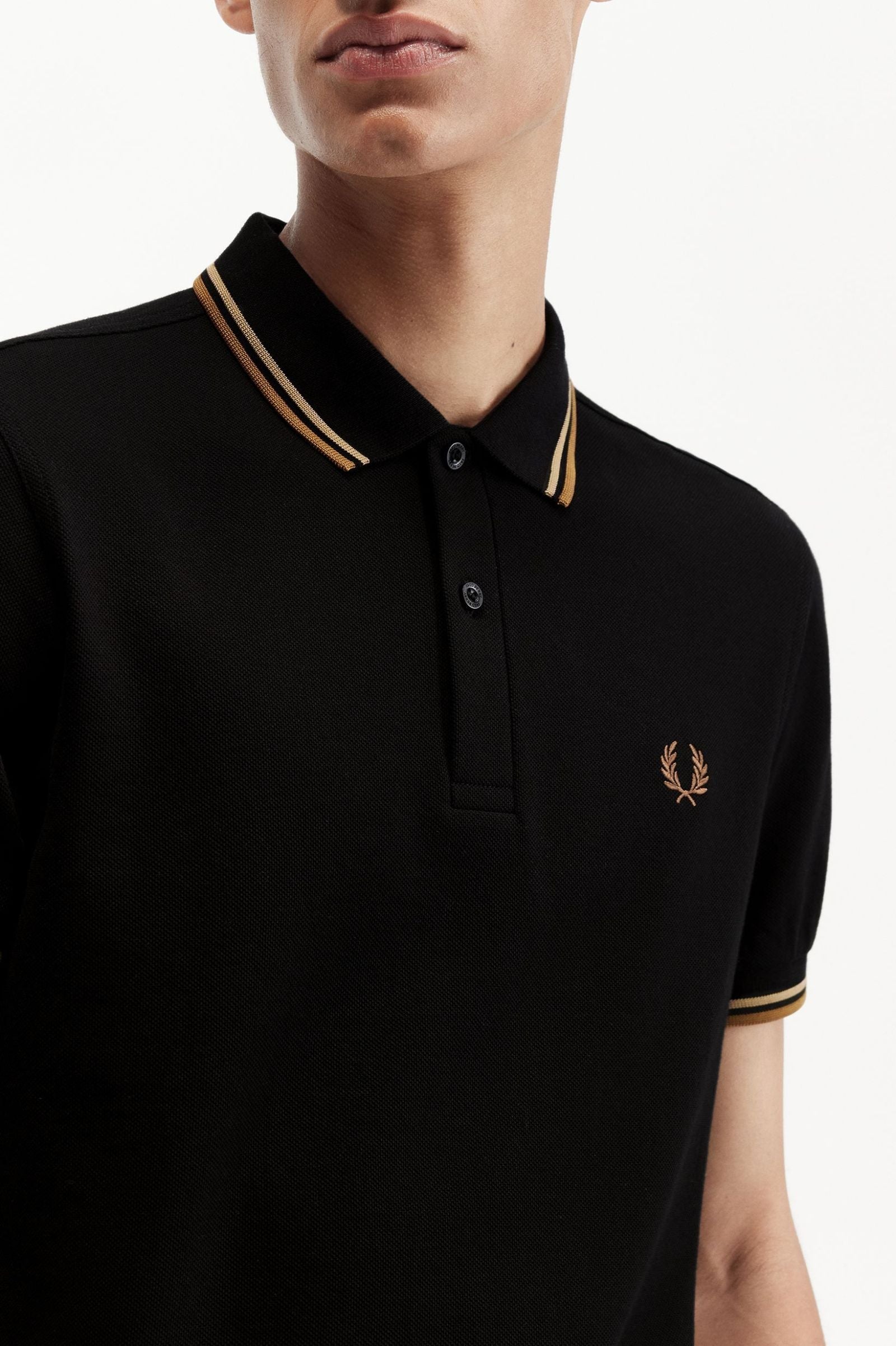 Fred Perry Slim Fit Twin Tipped Polo Black / Warm Stone / Shaded Stone