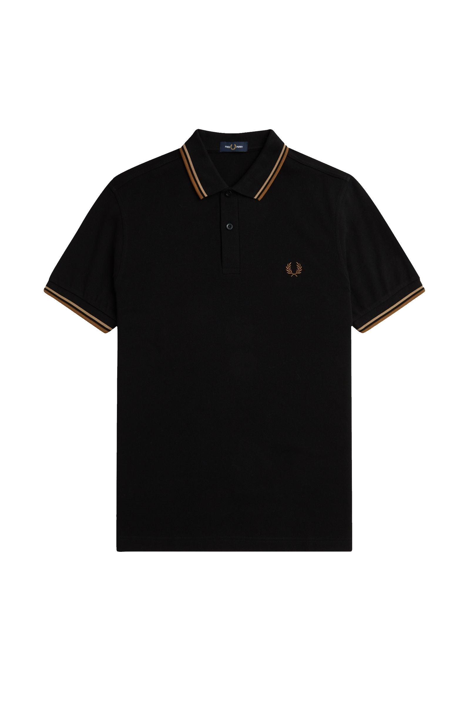 Fred Perry Slim Fit Twin Tipped Polo Black / Warm Stone / Shaded Stone
