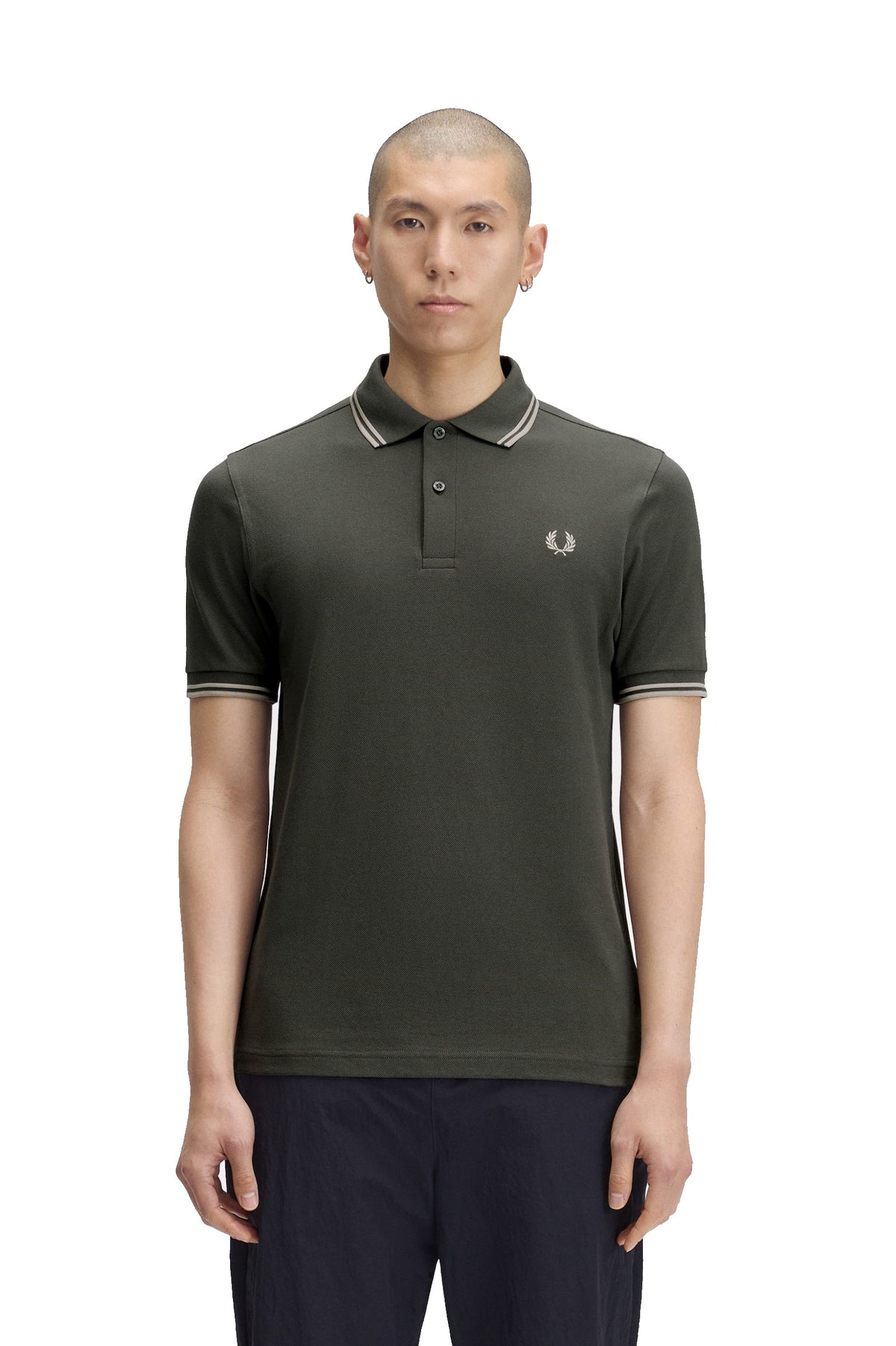 Fred Perry Slim Fit Twin Tipped Polo Field Green / Oatmeal / Oatmeal