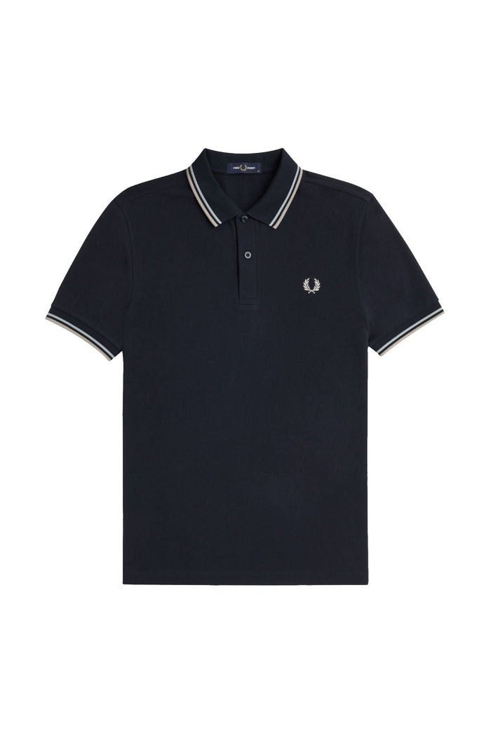 Fred Perry Slim Fit Twin Tipped Polo Navy / Silver Blue / Warm Grey