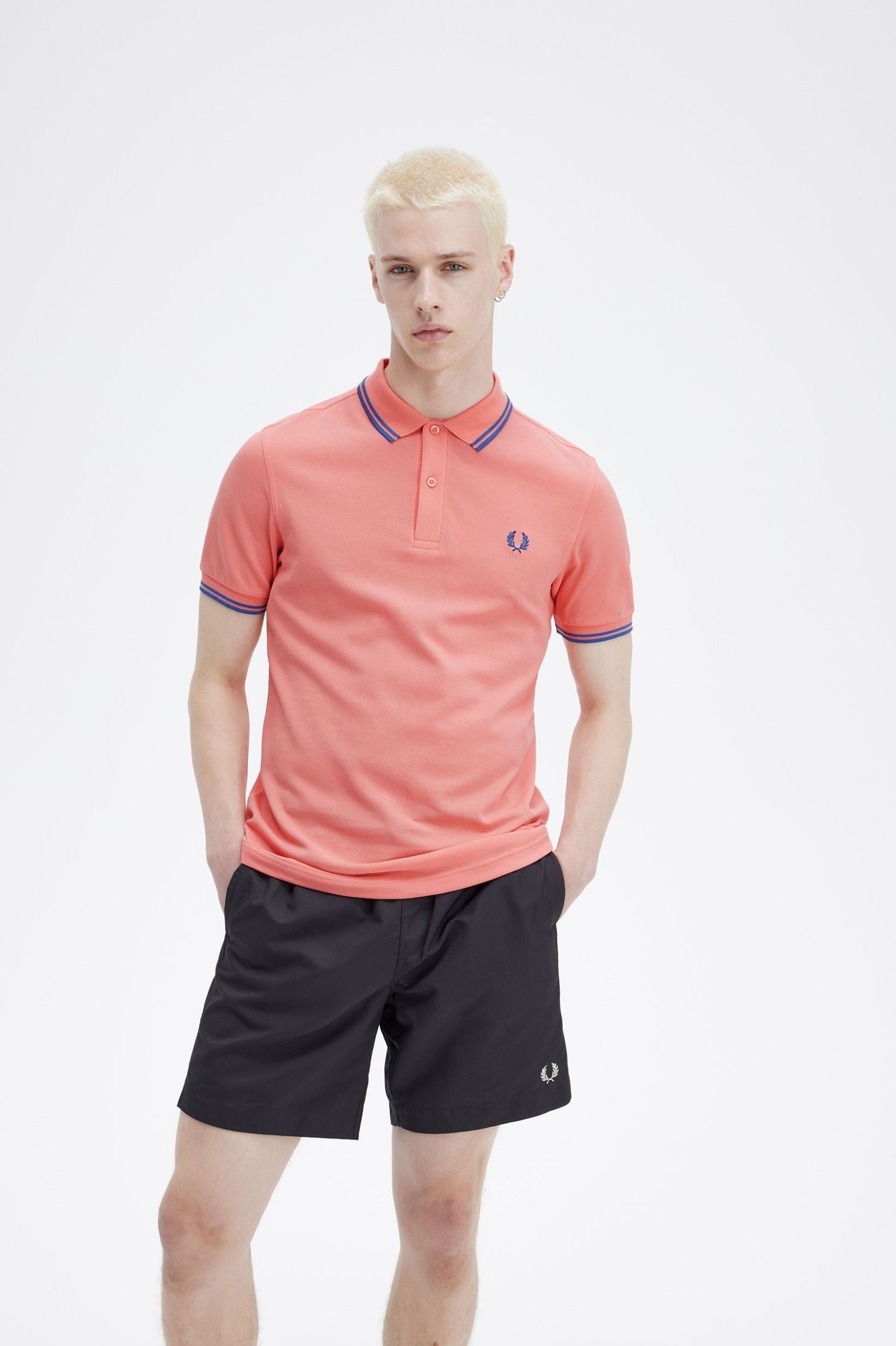 Fred Perry Slim Fit Twin Tipped Polo Coral Heat / Shaded Cobalt / Shaded Cobalt