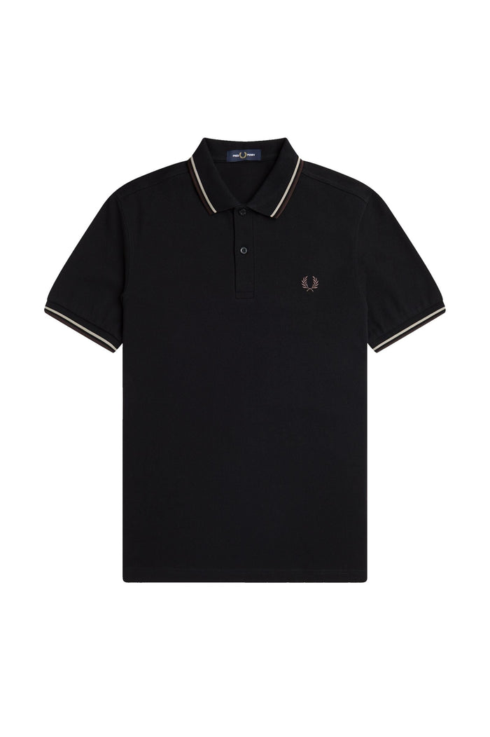 Fred Perry Slim Fit Twin Tipped Polo Black / Warm Grey / Carrington Brick