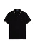 Fred Perry Slim Fit Twin Tipped Polo Black / Ecru / Laurel Wreath Green