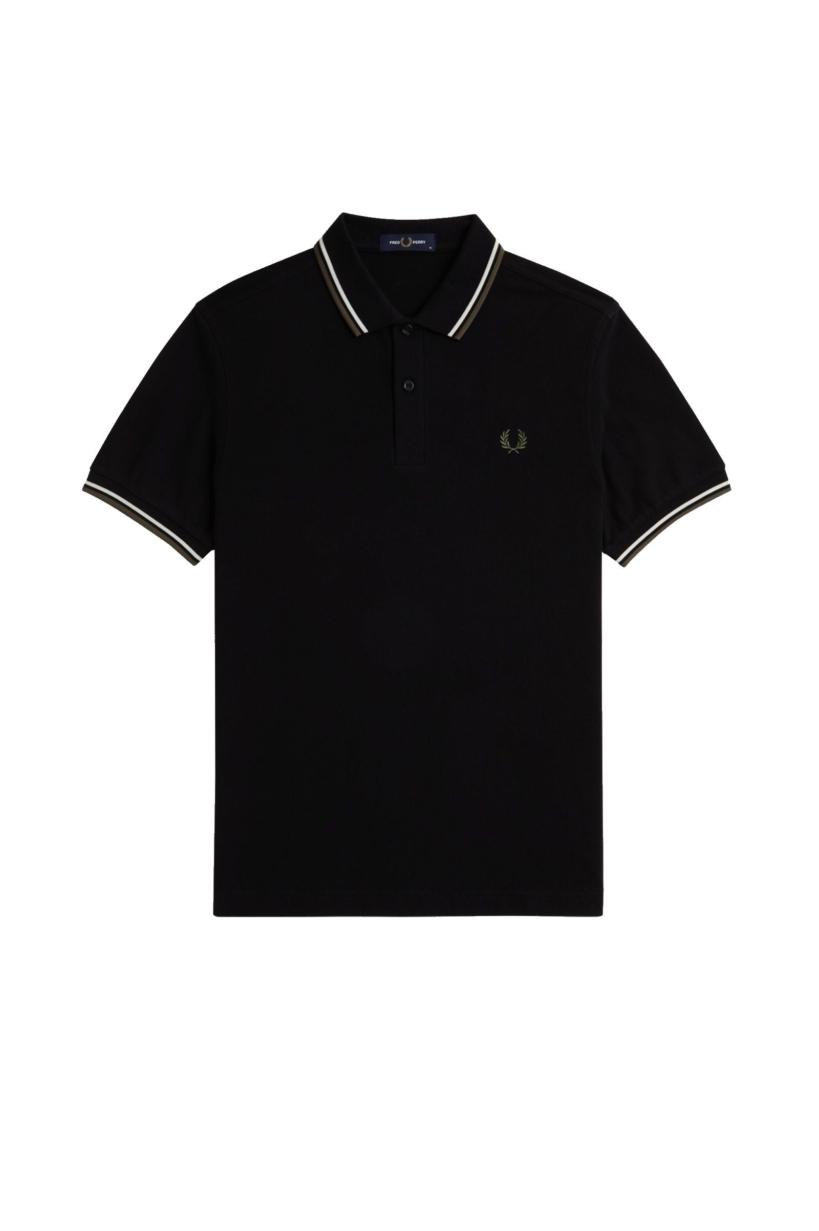 Fred Perry Slim Fit Twin Tipped Polo Black / Ecru / Laurel Wreath Green