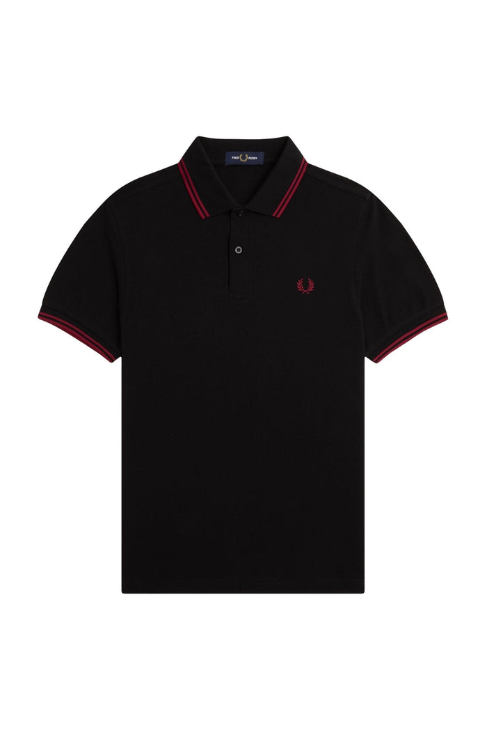 Fred Perry Slim Fit Twin Tipped Polo Black / Burnt Red / Burnt Red
