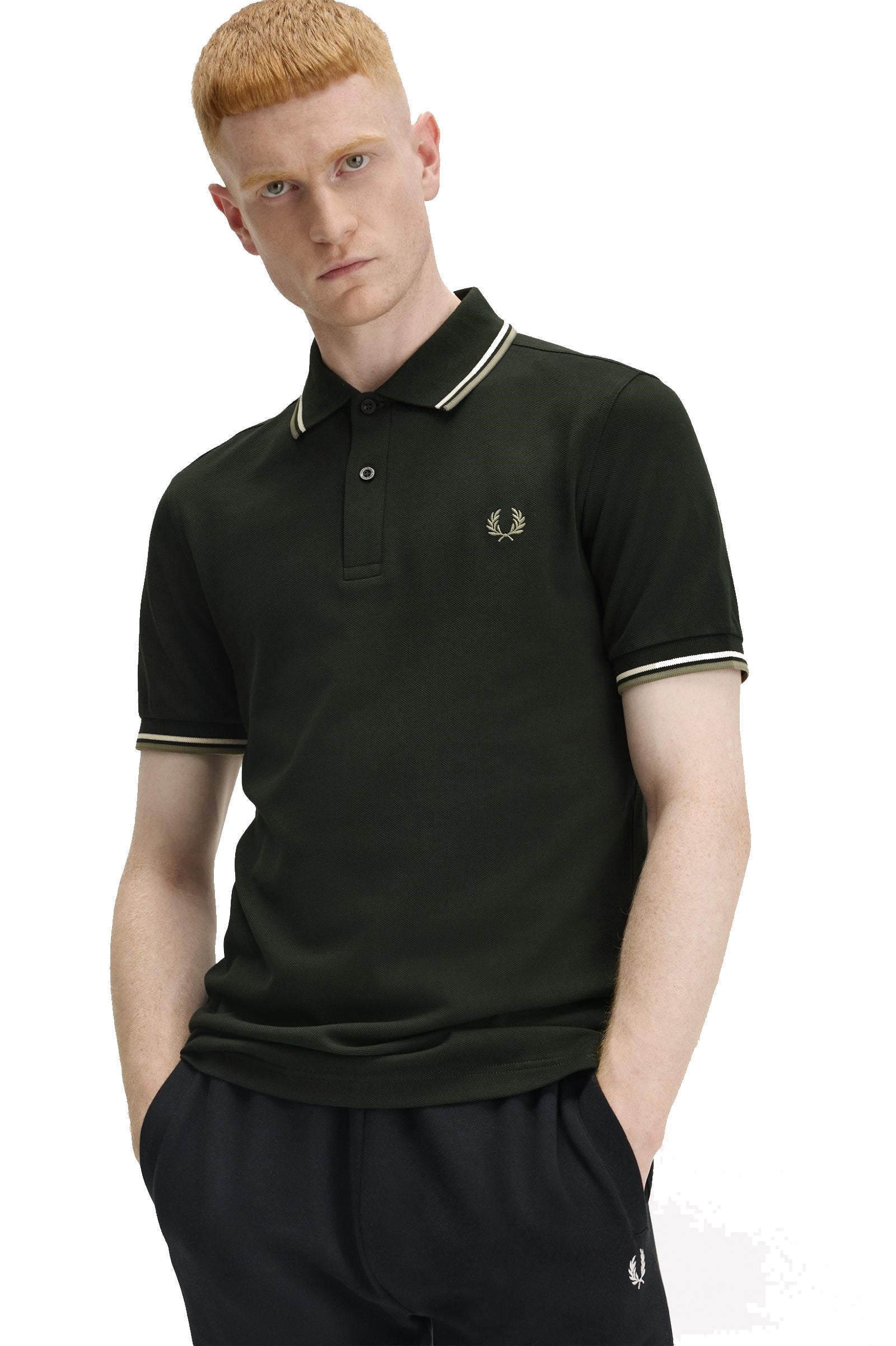 Fred Perry Slim Fit Twin Tipped Polo Night Green / Light Ecru / Olive Mint