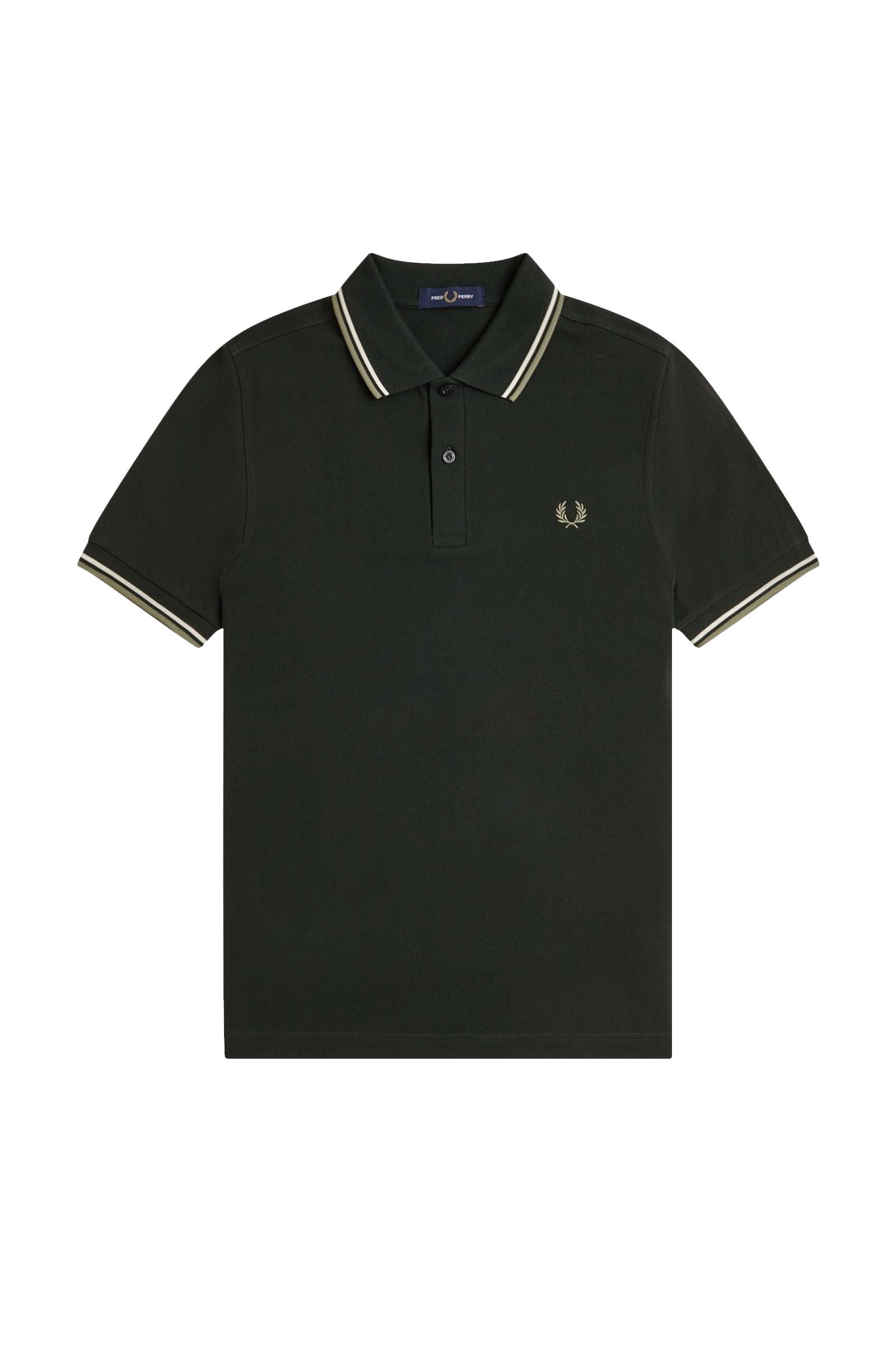Fred Perry Slim Fit Twin Tipped Polo Night Green / Light Ecru / Olive Mint