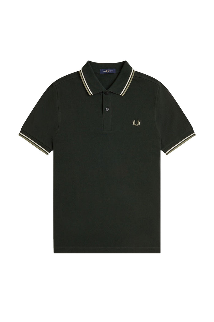 Fred Perry Slim Fit Twin Tipped Polo Night Green / Light Ecru / Olive Mint