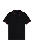 Fred Perry Slim Fit Twin Tipped Polo Black / Putty Pink / Whisky Brown