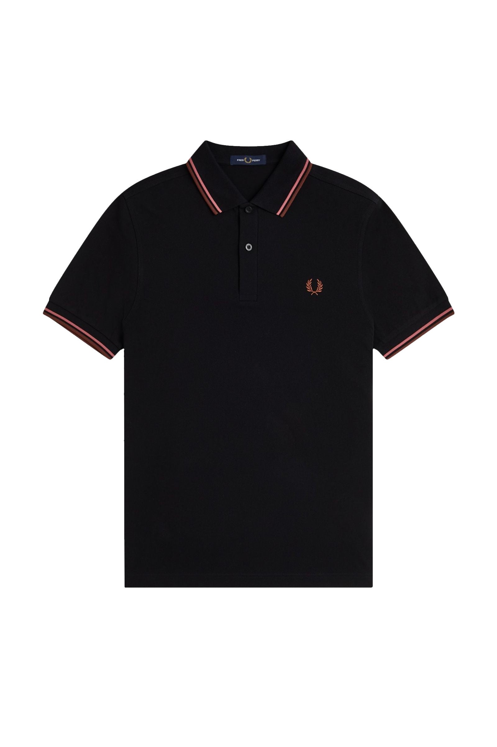 Fred Perry Slim Fit Twin Tipped Polo Black / Putty Pink / Whisky Brown