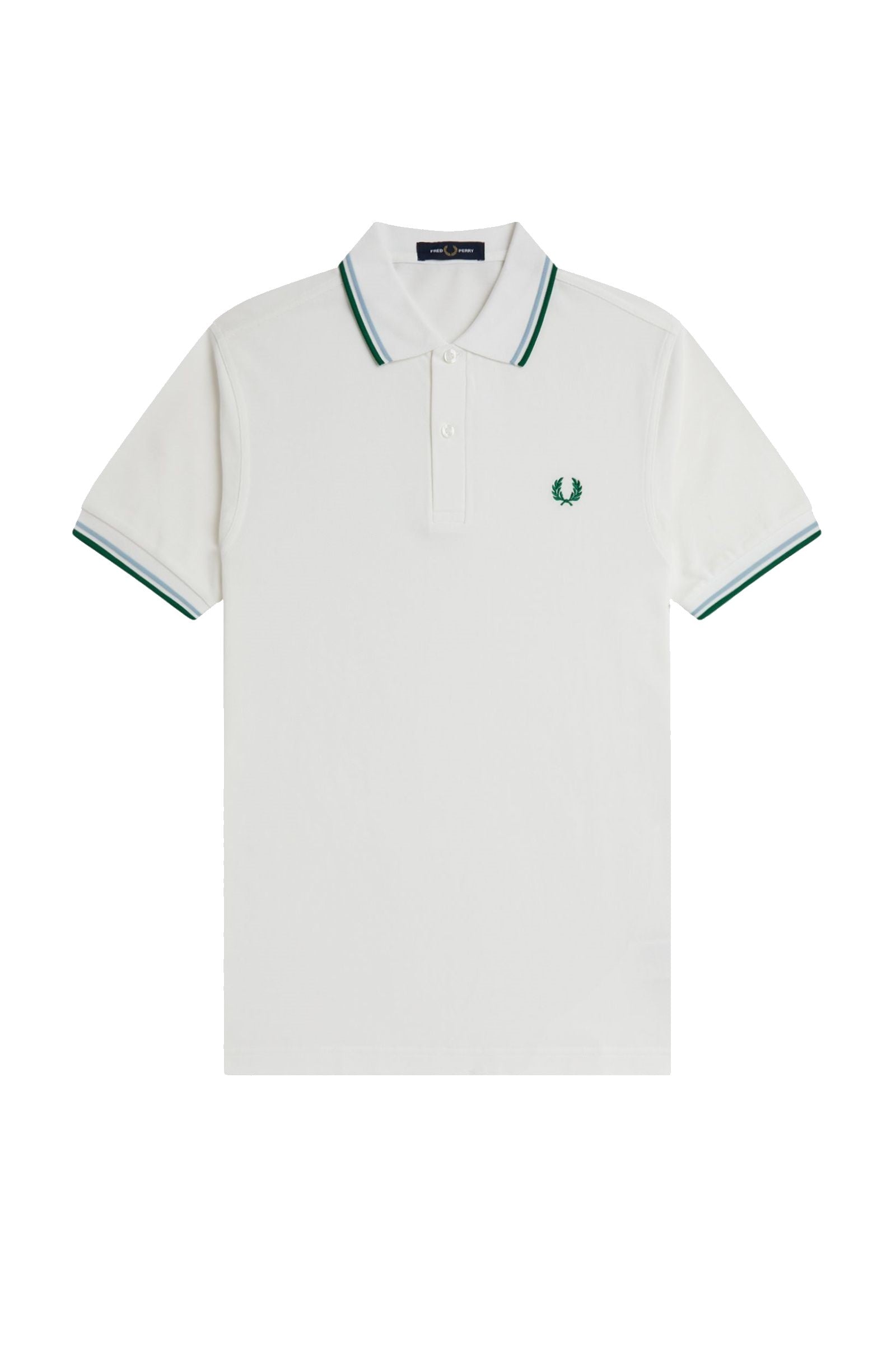 Fred Perry Slim Fit Twin Tipped Polo Snow White / Track Blue / Sport Green