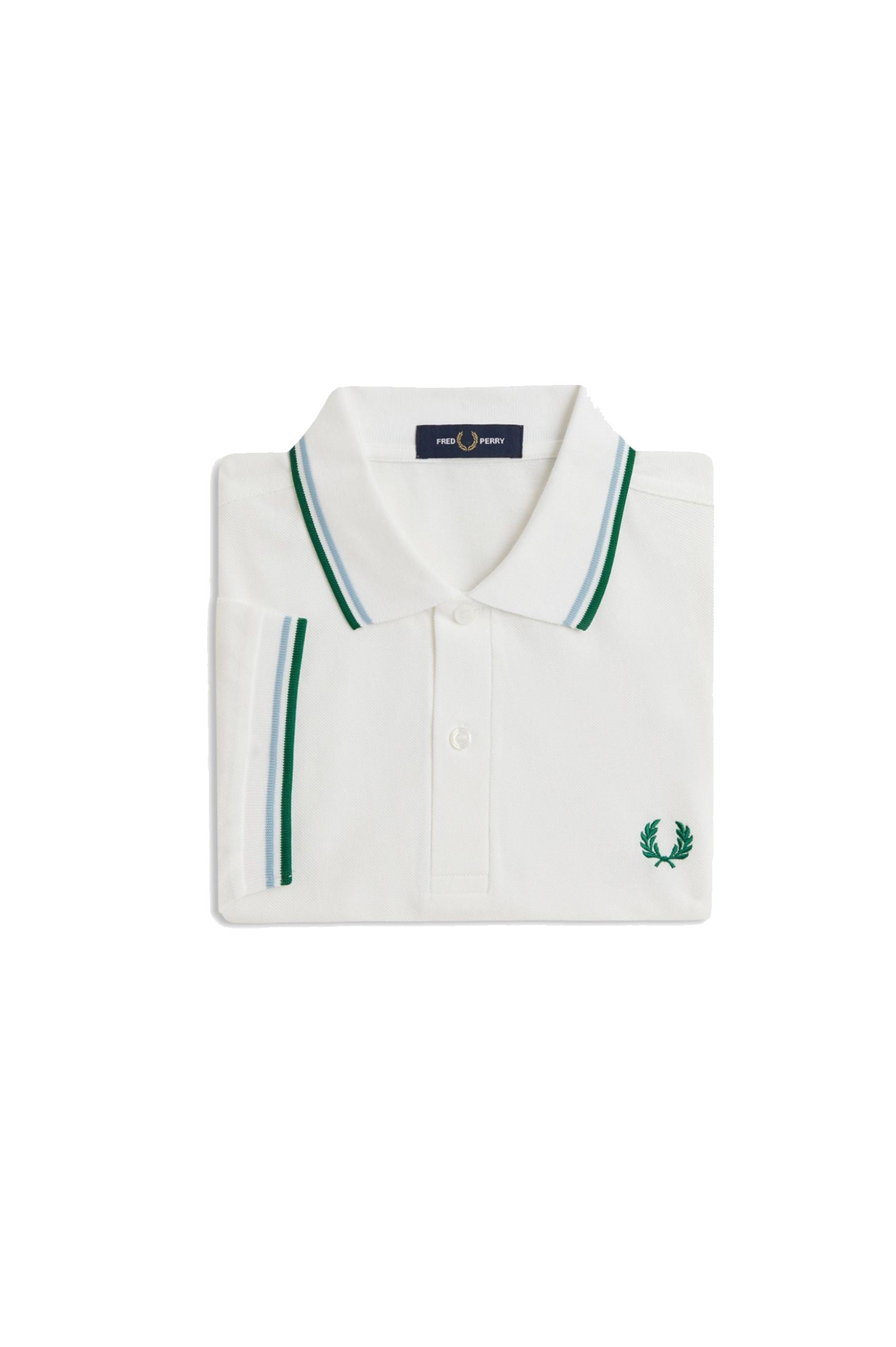 Fred Perry Slim Fit Twin Tipped Polo Snow White / Track Blue / Sport Green