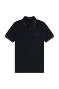 Fred Perry Slim Fit Twin Tipped Polo Navy / Sport Green / Burnt Red