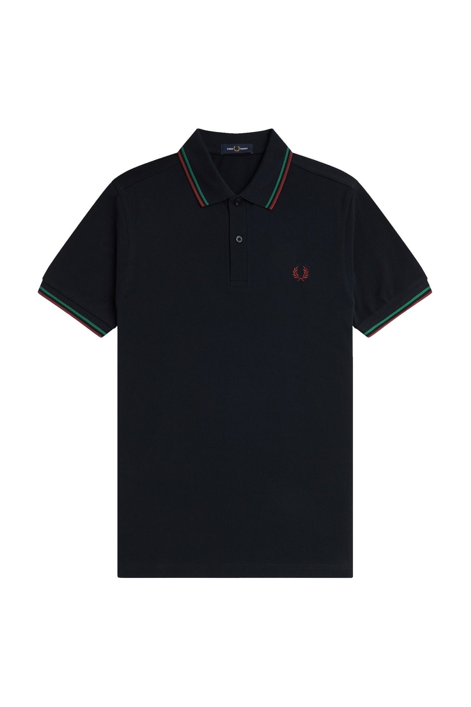 Fred Perry Slim Fit Twin Tipped Polo Navy / Sport Green / Burnt Red