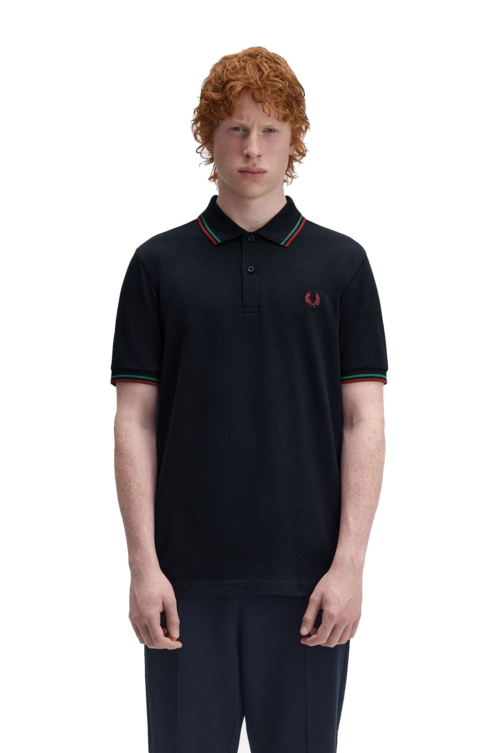 Fred Perry Slim Fit Twin Tipped Polo Navy / Sport Green / Burnt Red