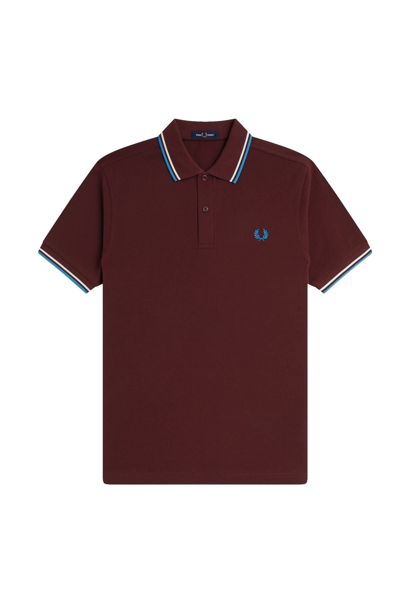 Fred Perry Slim Fit Twin Tipped Polo Oxblood / Ecru / Court Blue