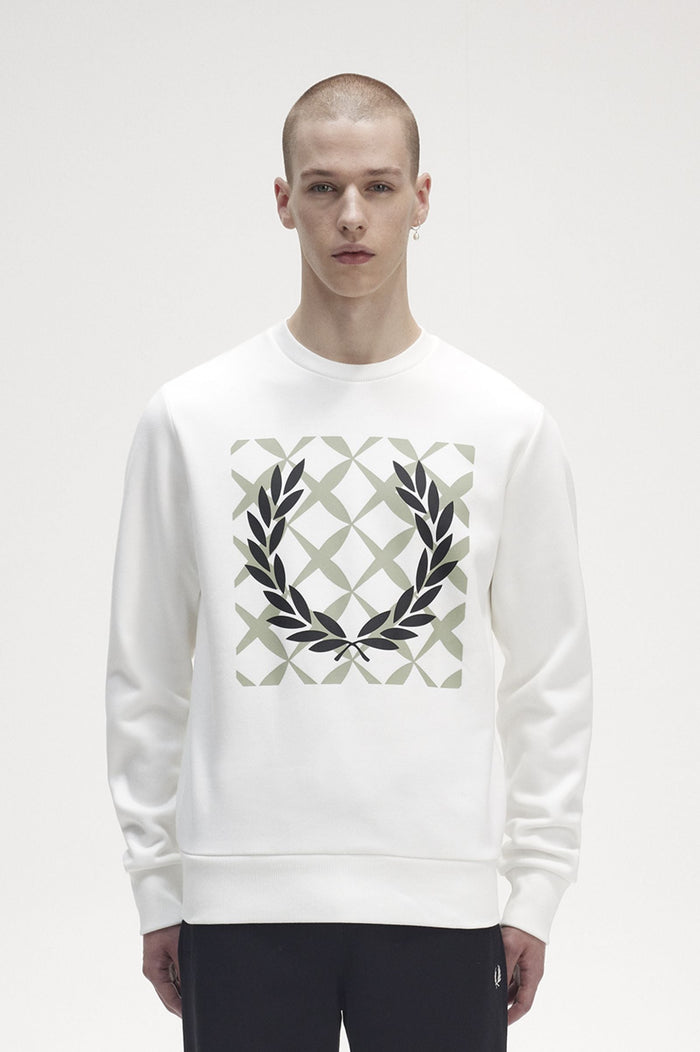 Fred Perry Crew Sweat Graphic Cross Stitch White