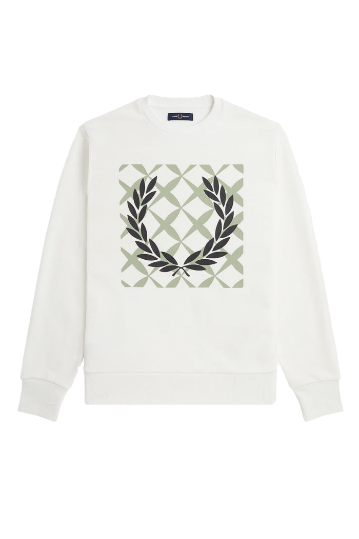 Fred Perry Crew Sweat Graphic Cross Stitch White