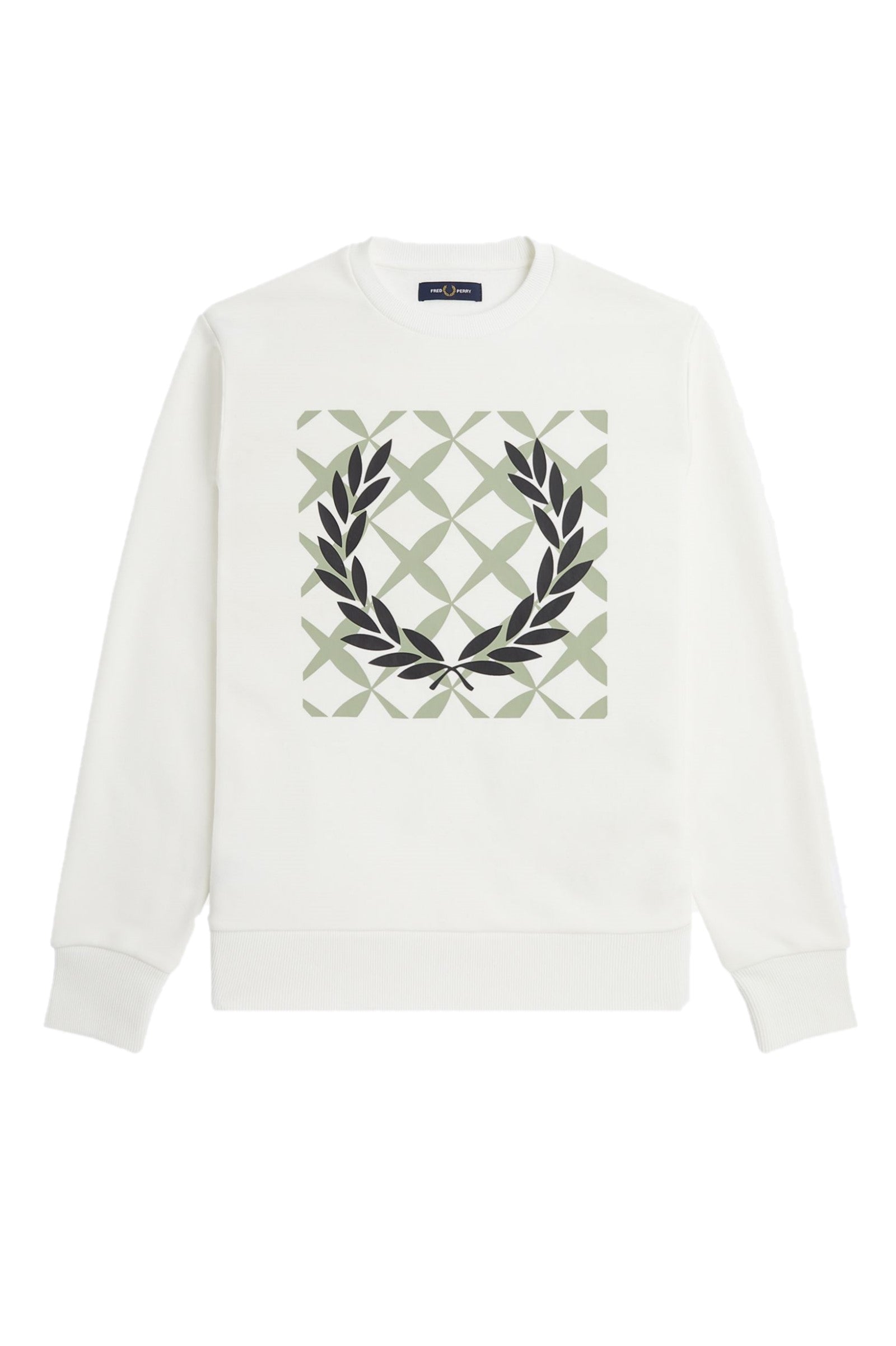 Fred Perry Crew Sweat Graphic Cross Stitch White