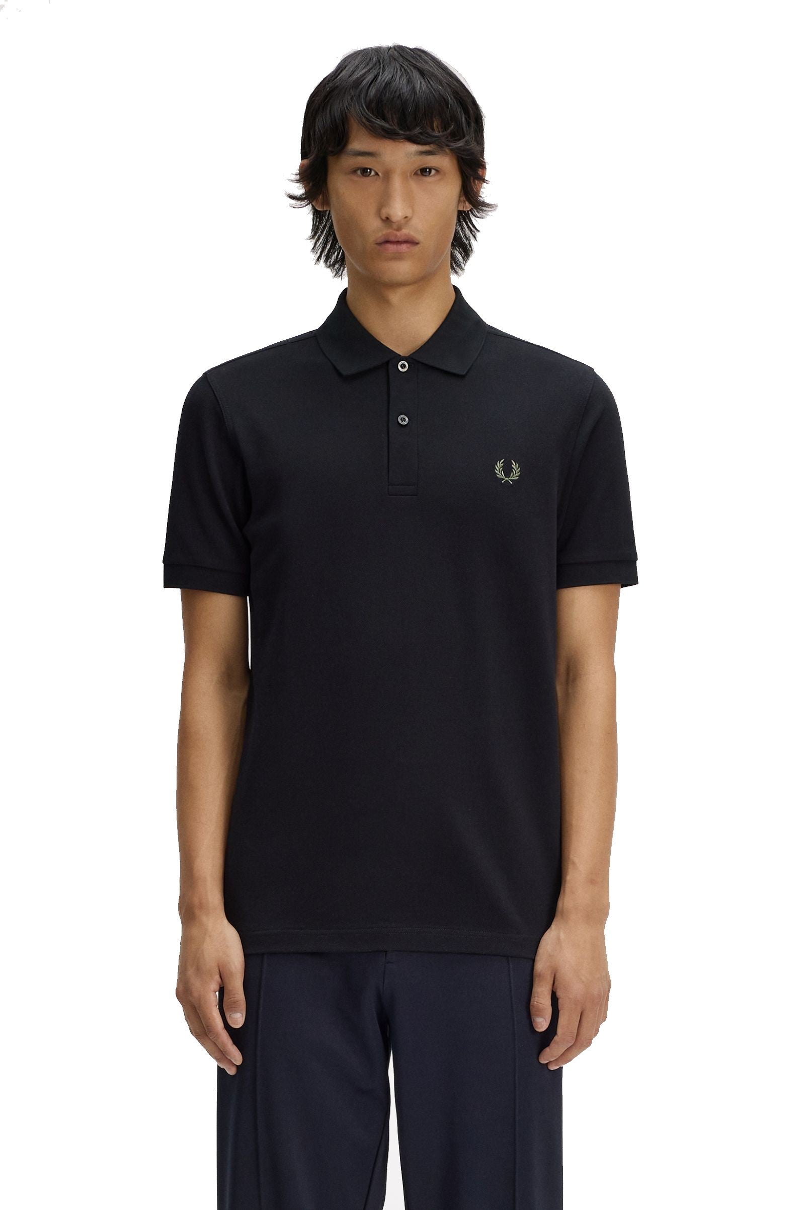 Fred Perry Slim Fit Plain Polo Black / Laurel Wreath Green