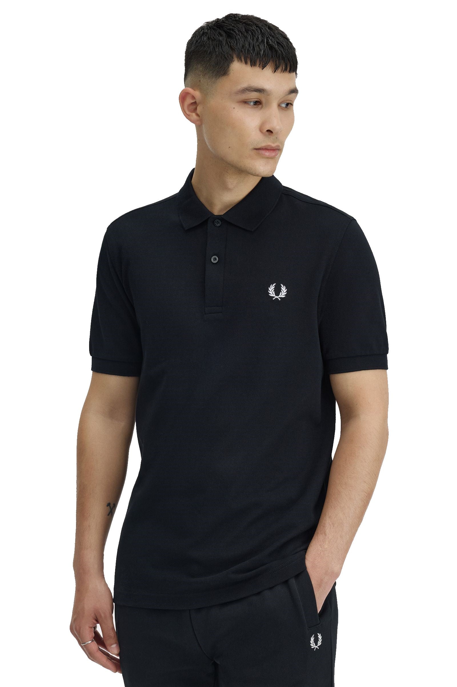 Fred Perry Slim Fit Plain Polo Black / Snow White