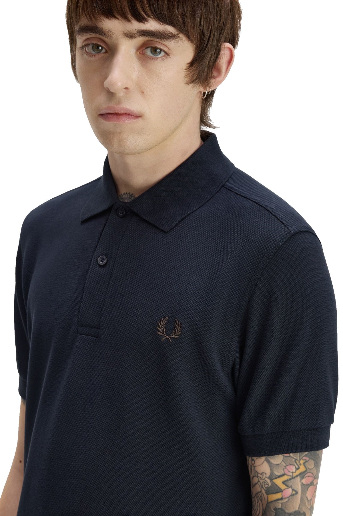 Fred Perry Slim Fit Plain Polo Navy / Rich Brown