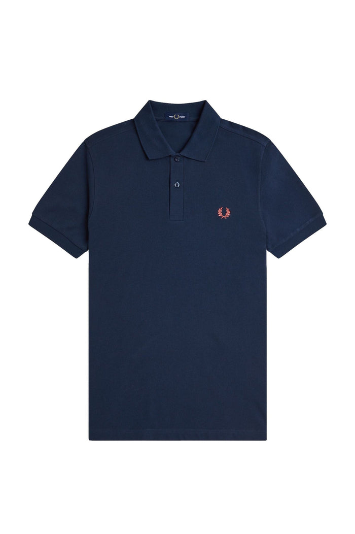 Fred Perry Slim Fit Plain Polo Tennis Blue / Flamingo Tan