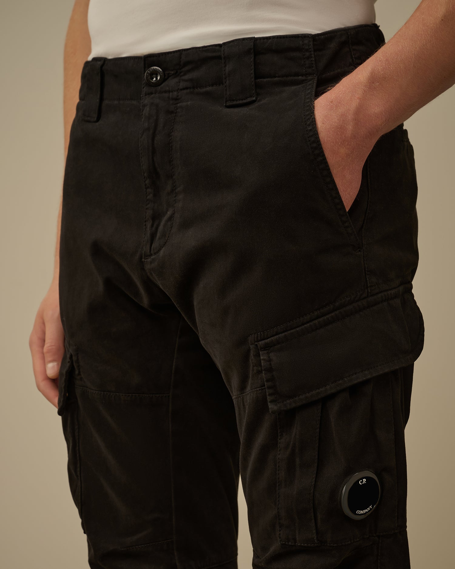 C.P. Company Stretch Sateen Cargo Pants Ergonomic 138A Fit Black