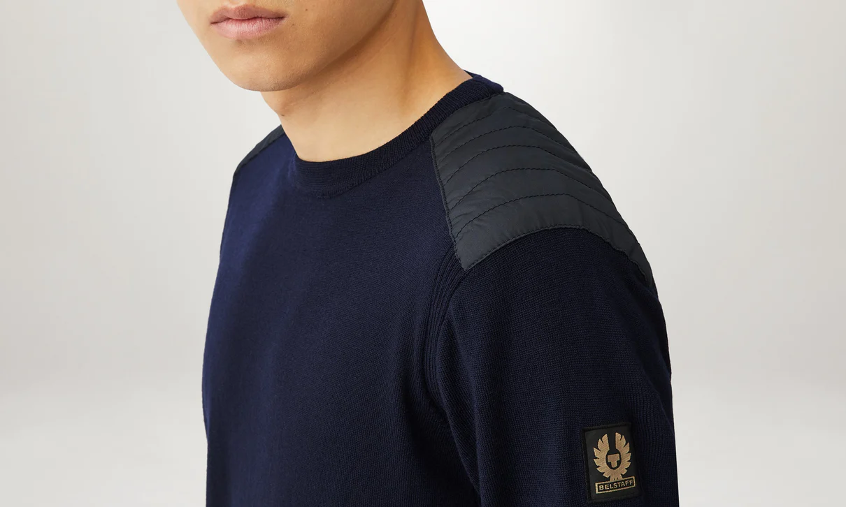 Belstaff Kerrigan Crew Neck Jumper Merino Wool Washed Navy