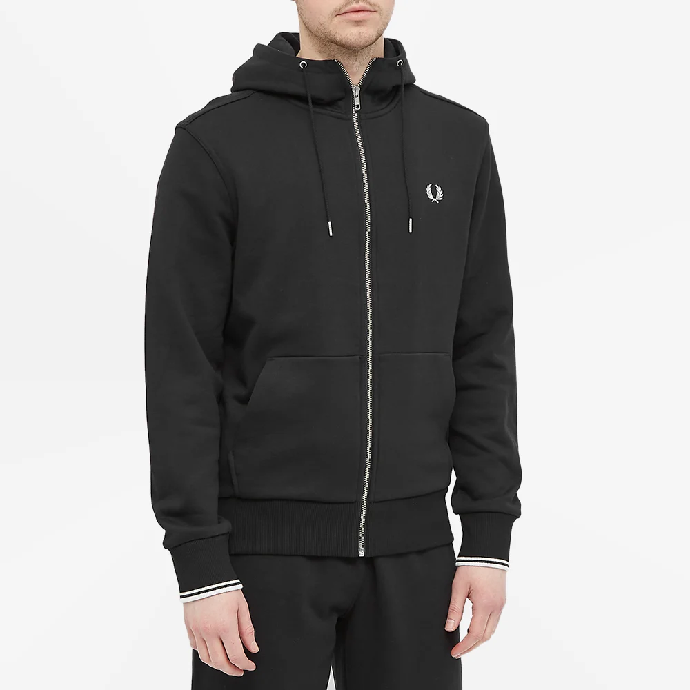 Fred Perry Hooded Zip Through Sweatshirt Black